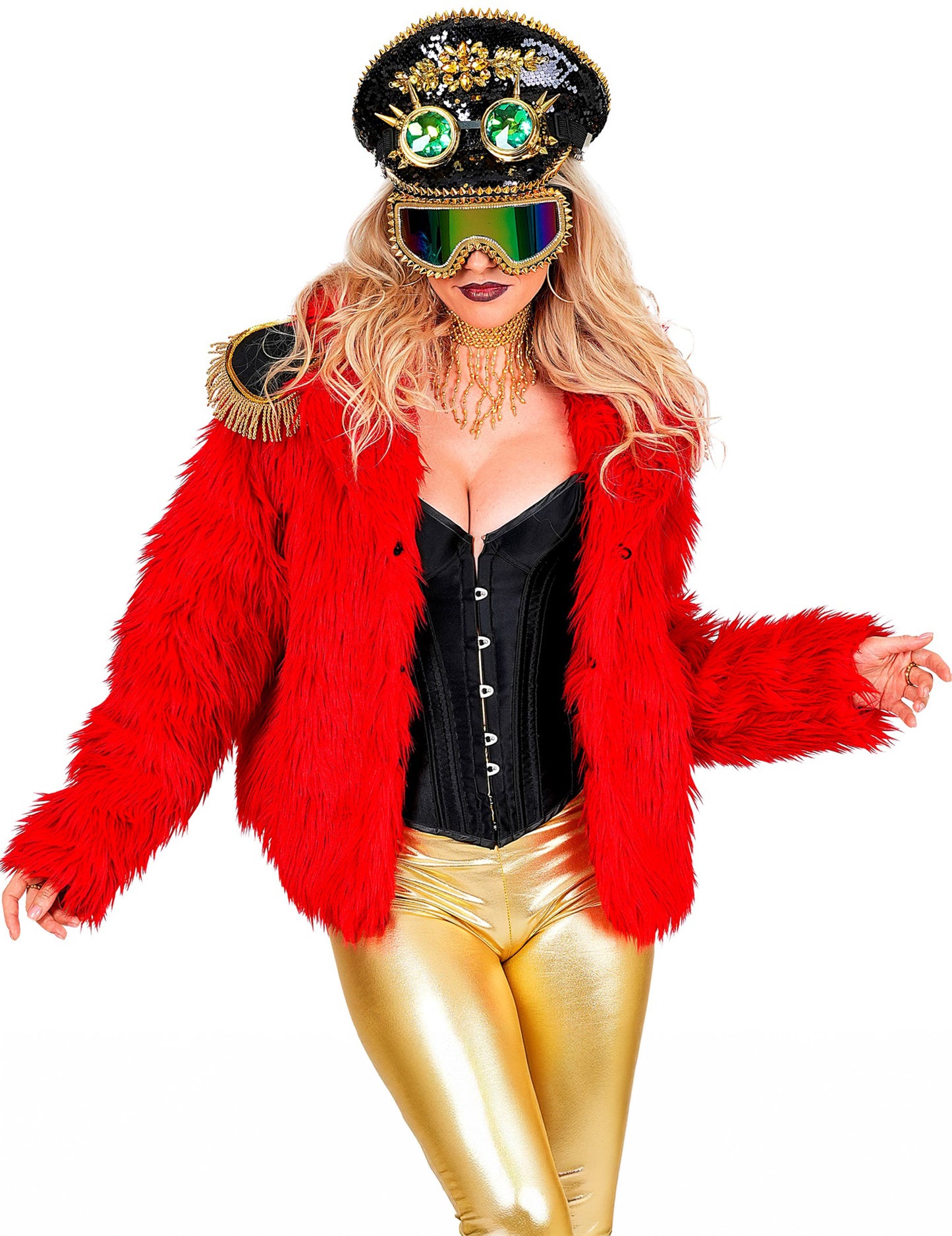 Червено палто от изкуствена кожа за възрастни