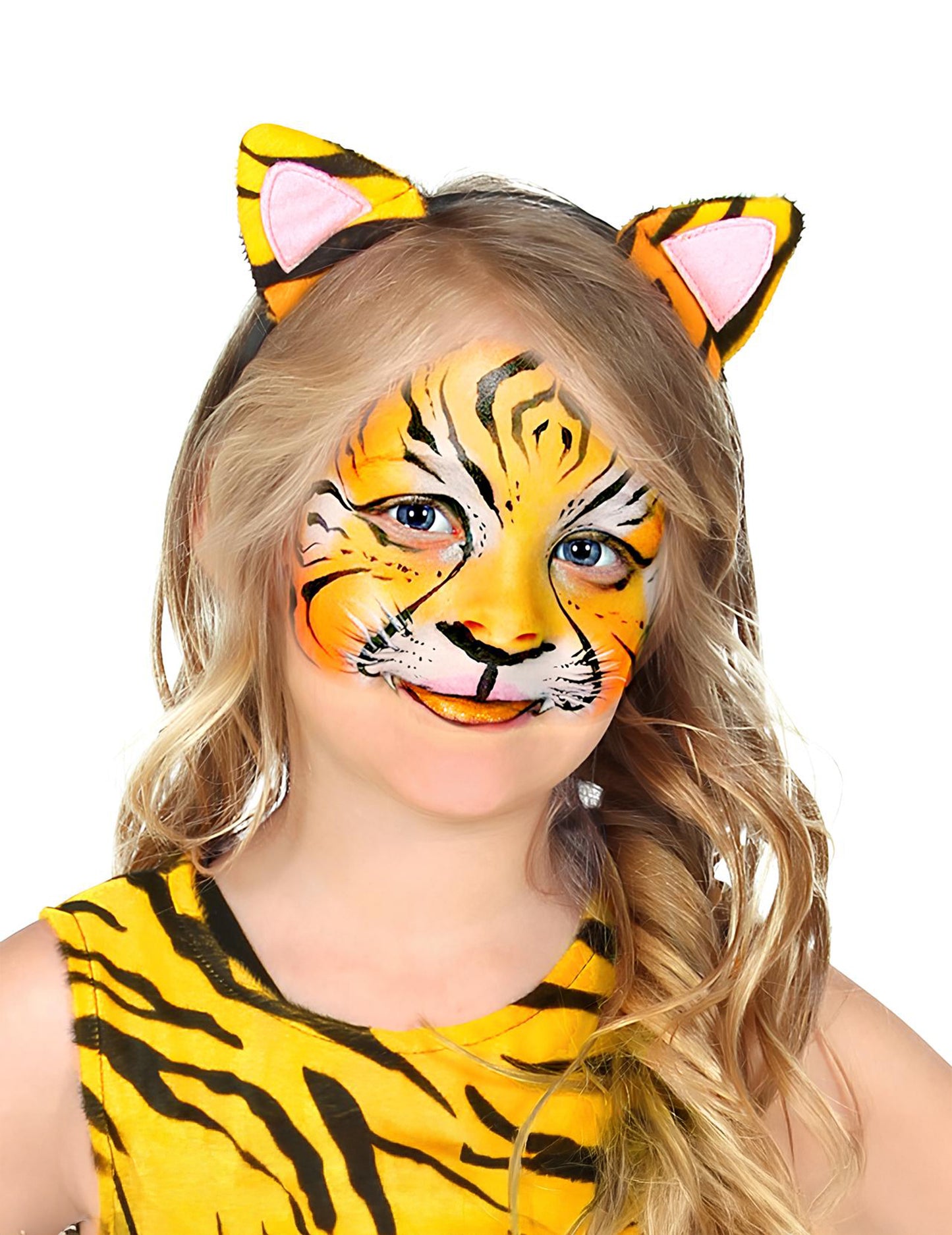 Грим на тигър на дете от професионален грим за възрастни и деца в жълт цвят