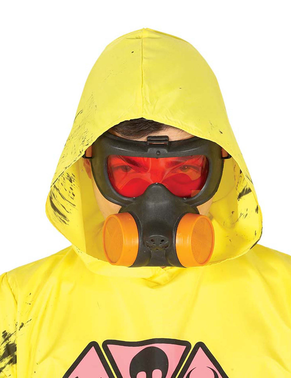 Masque à gaz pour adulte noir avec verres rouges et filtres orange