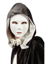 Masque blanc pour adulte avec capuche noire et noeud papillon blanc