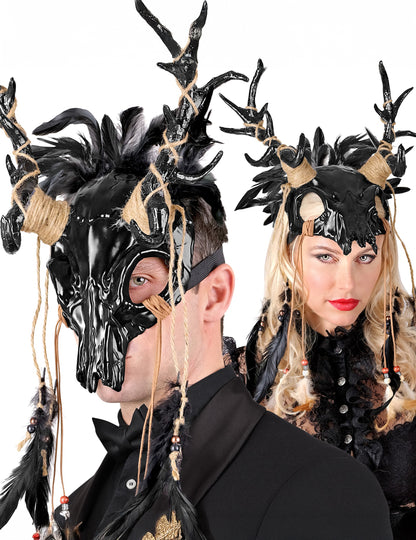 Маска за възрастни черни вуду шаман с пера