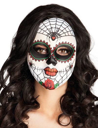 Маска Dia de los muertos с паяци за възрастни в бяло с цветни мотиви