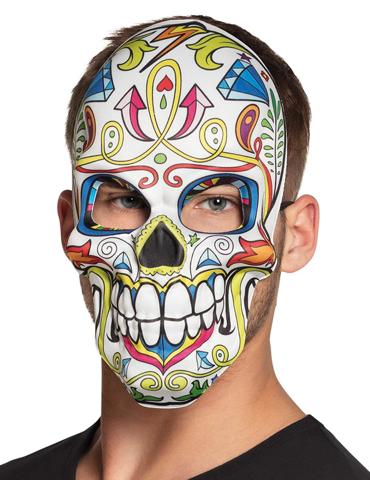 Маска dia de los muertos за възрастен бял с цветни мотиви