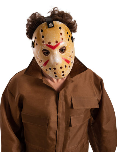 Masque de hockey en plastique pour adulte beige avec marques rouges