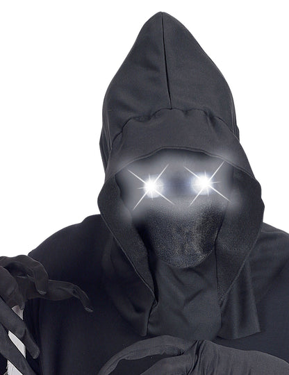 Détail des yeux lumineux du masque intégral à capuche visage invisible et yeux lumineux