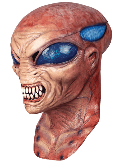 Masque intégral alien luxe pour adulte rouge et beige aux yeux bleus