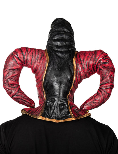 Masque intégral joker démoniaque pour adulte rouge et noir vue de dos