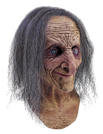 Masque intégral vieille sorcière pour adulte avec cheveux gris et rides réalistes