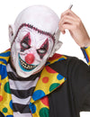 Masque latex clown crâne recousu pour adulte blanc avec nez rouge et coutures noires