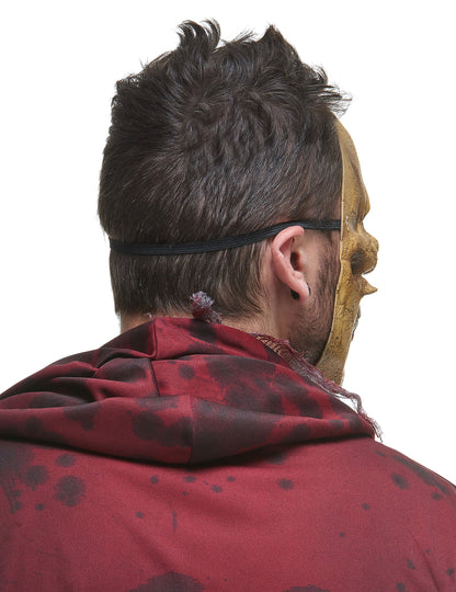 Vue de profil et système d'attache du masque latex squelette mangeur de reptiles