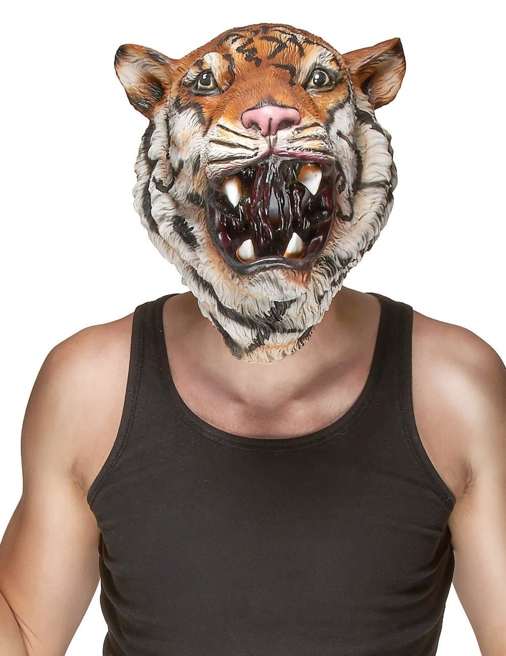 Masque en latex tigre pour adulte orange et noir