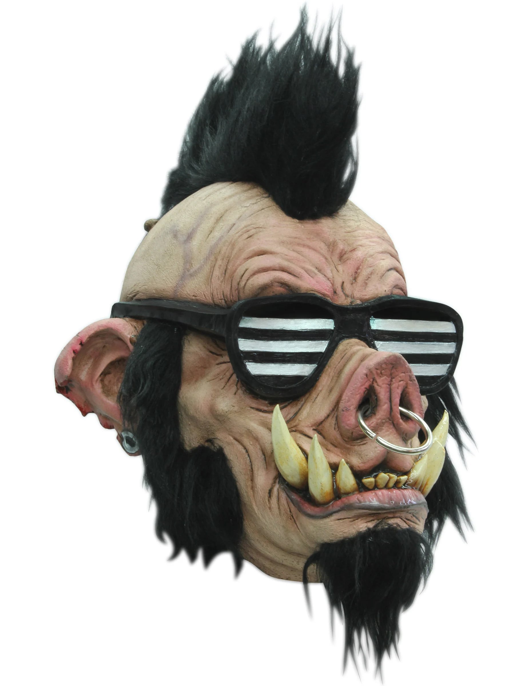 Masque sanglier punk pour adulte beige et noir avec lunettes et crête