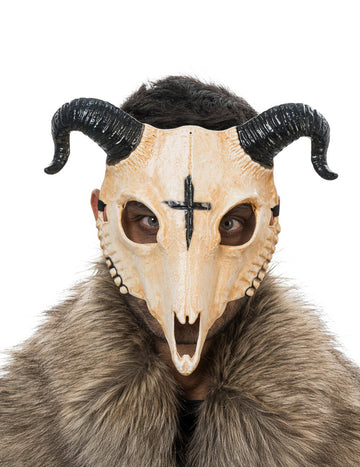 Възрастен бял рогат демон скелет маска