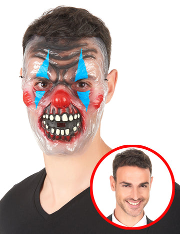 Прозрачна маска плашеща биколорна клоун за възрастни