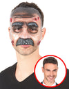 Masque transparent homme moustachu pour adulte avec moustache et blessures rouges
