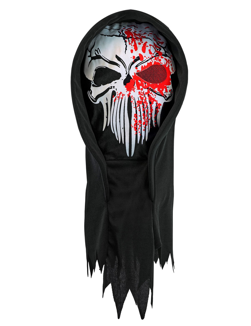 Vue de face de la cagoule du masque vengeur sanglant pour adulte