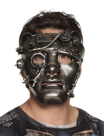 Хромирана маска за лице в стил Steampunk за възрастни с механични детайли