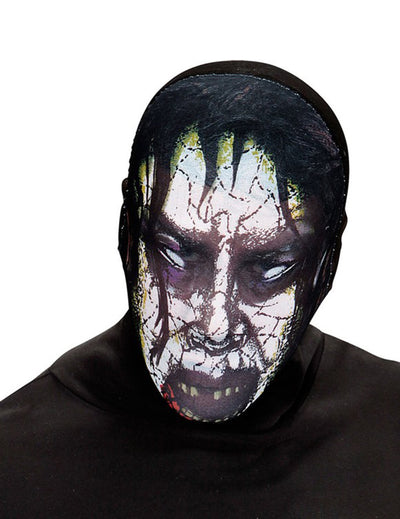 Masque zombie possédé pour adulte blanc et noir avec visage craquelé