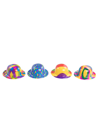 Mini chapeau melon en plastique clown pour adulte multicolore aux motifs variés