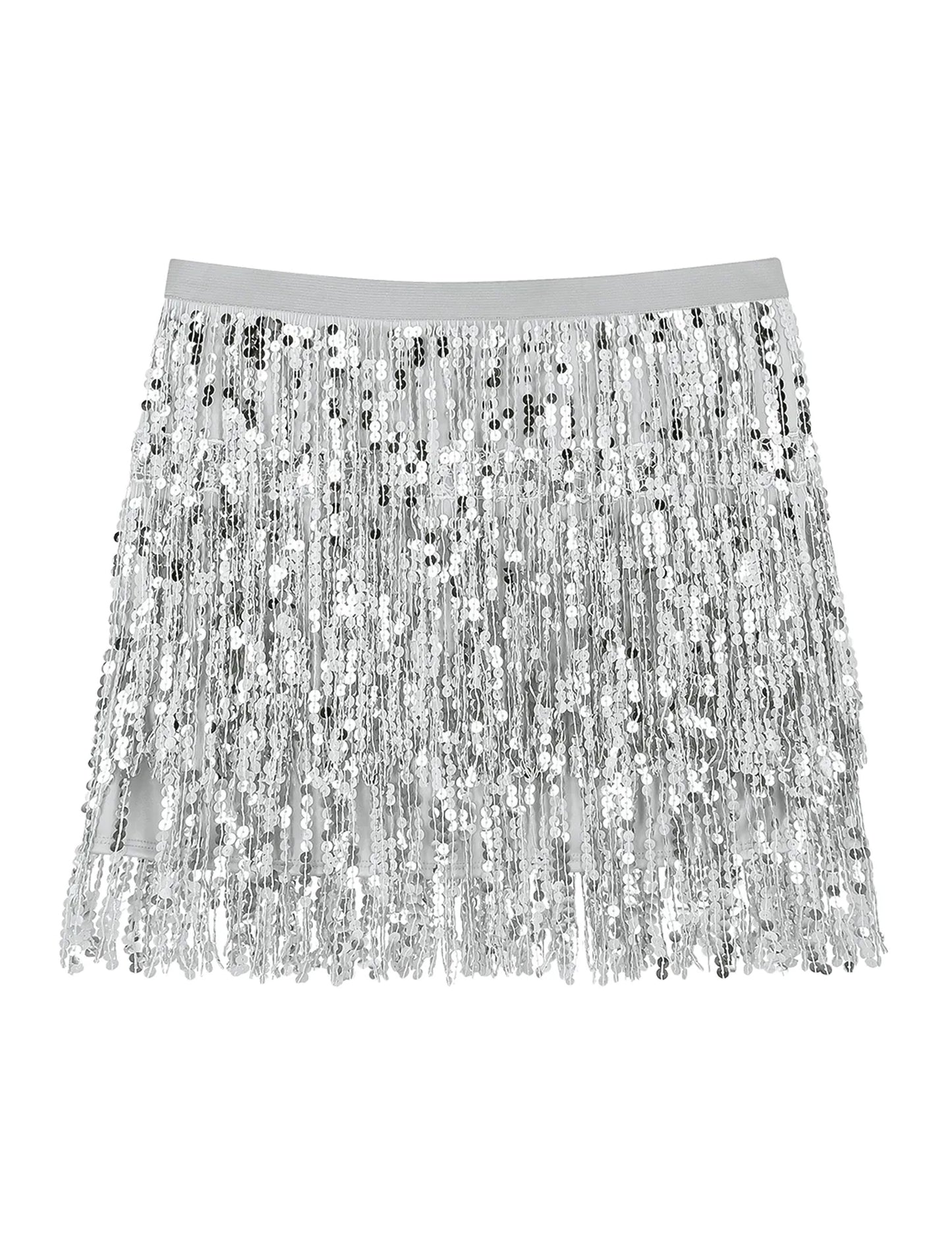 Сребриста мини пола с пайети за жени 