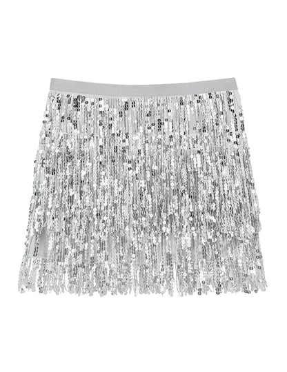 Сребриста мини пола с пайети за жени 