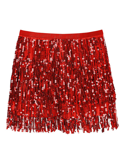 Дамска червена мини пола с пайети 