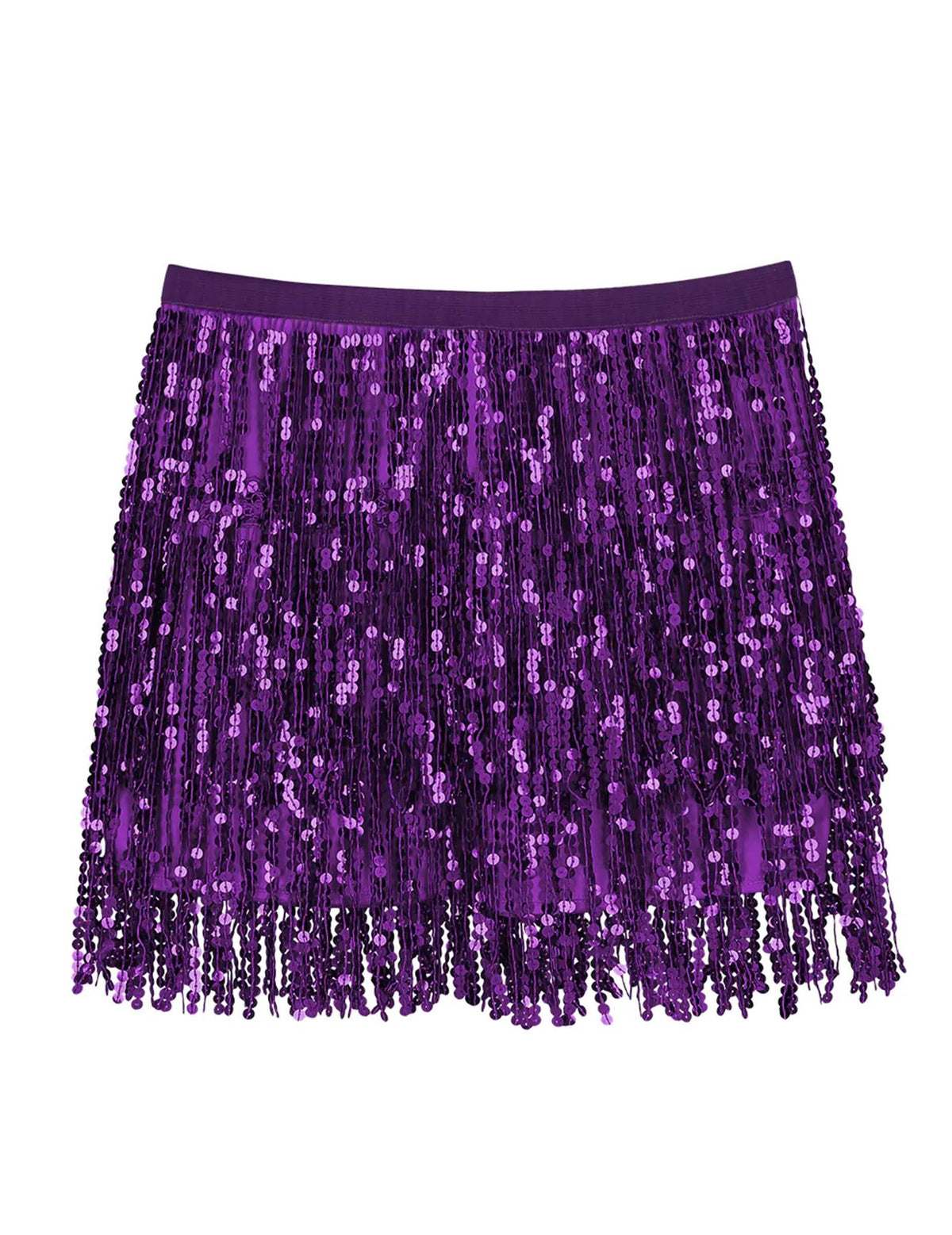 Détail des franges de la minijupe à paillettes pour femme