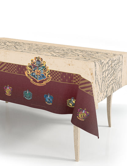 Nappe en papier Carte du Maraudeur Harry Potter pour fête bordeaux et beige avec blasons