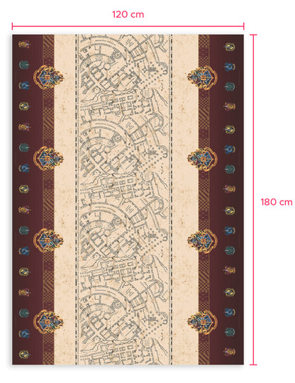 Vue d'ensemble avec dimensions de la nappe en papier Carte du Maraudeur Harry Potter