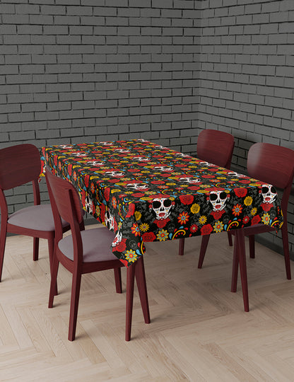 Vue d'ensemble sur table de la nappe Catrina Dia de los muertos