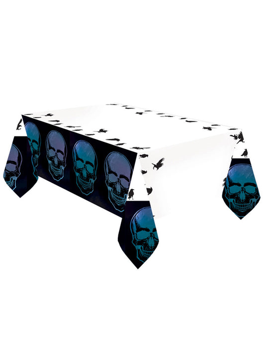 Nappe en papier Boneshine Fever blanche avec motifs de crânes bleus et noirs