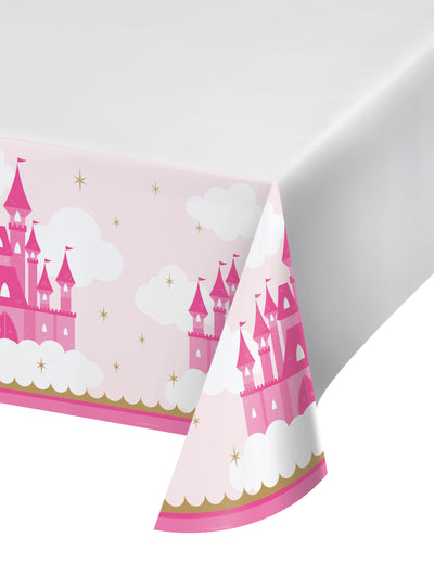 Nappe en plastique château de princesse pour enfant rose et or