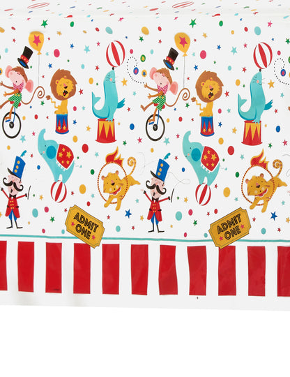 Nappe en plastique cirque 137 x 213 cm animaux et rayures