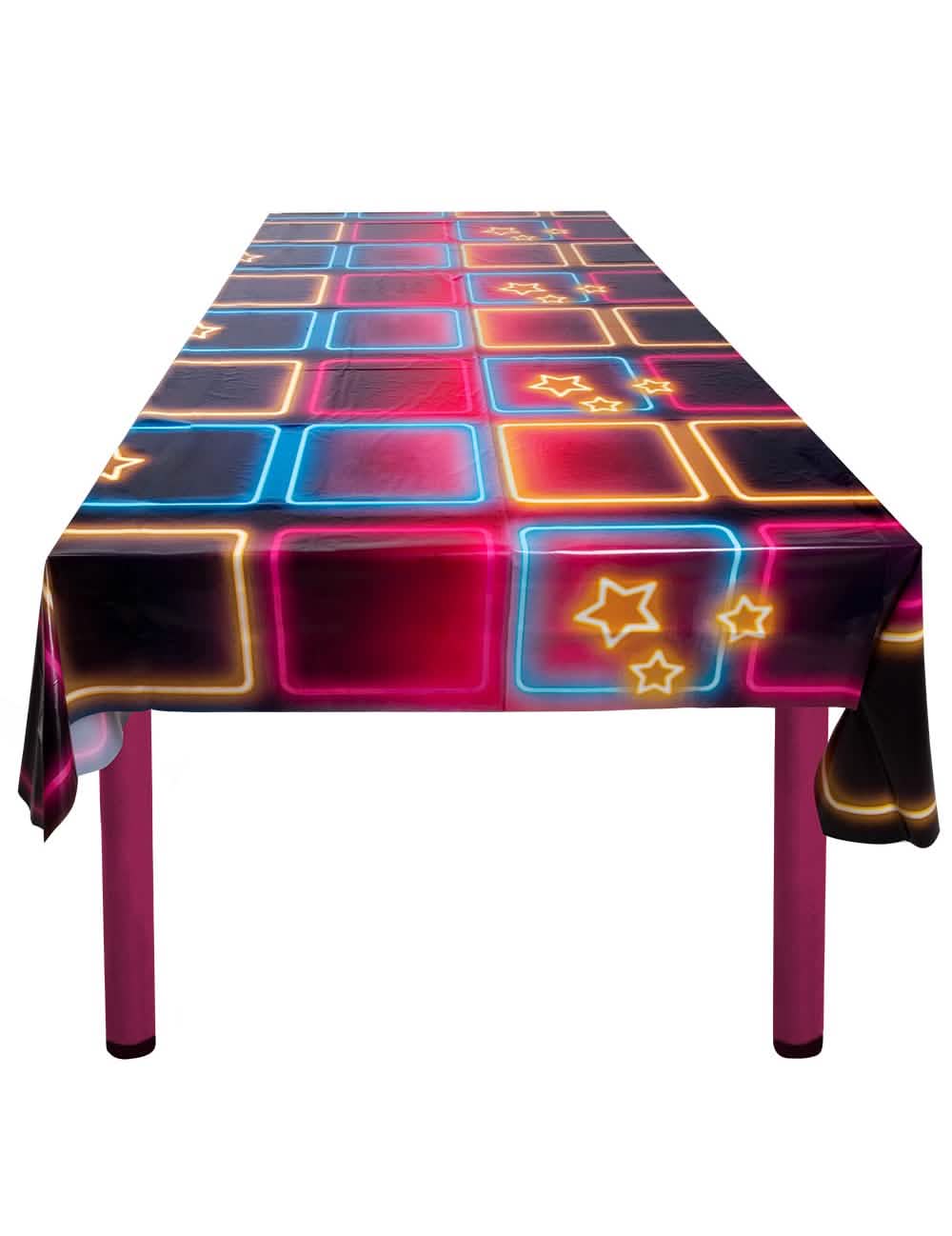 Пластмасова покривка диско за парти с мотиви на квадратни неонови и многоцветни звезди