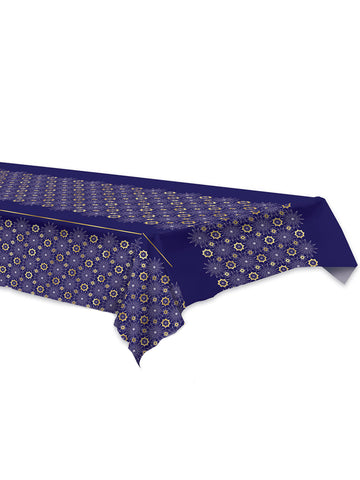 Синя пластмасова покривка за маса за празника Ейд Мубарак, 137 x 274 cm златни розетки