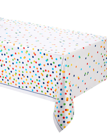 Пластмасова покривка за маса happy birthday с цветни точки 137 x 213 cm празнична 