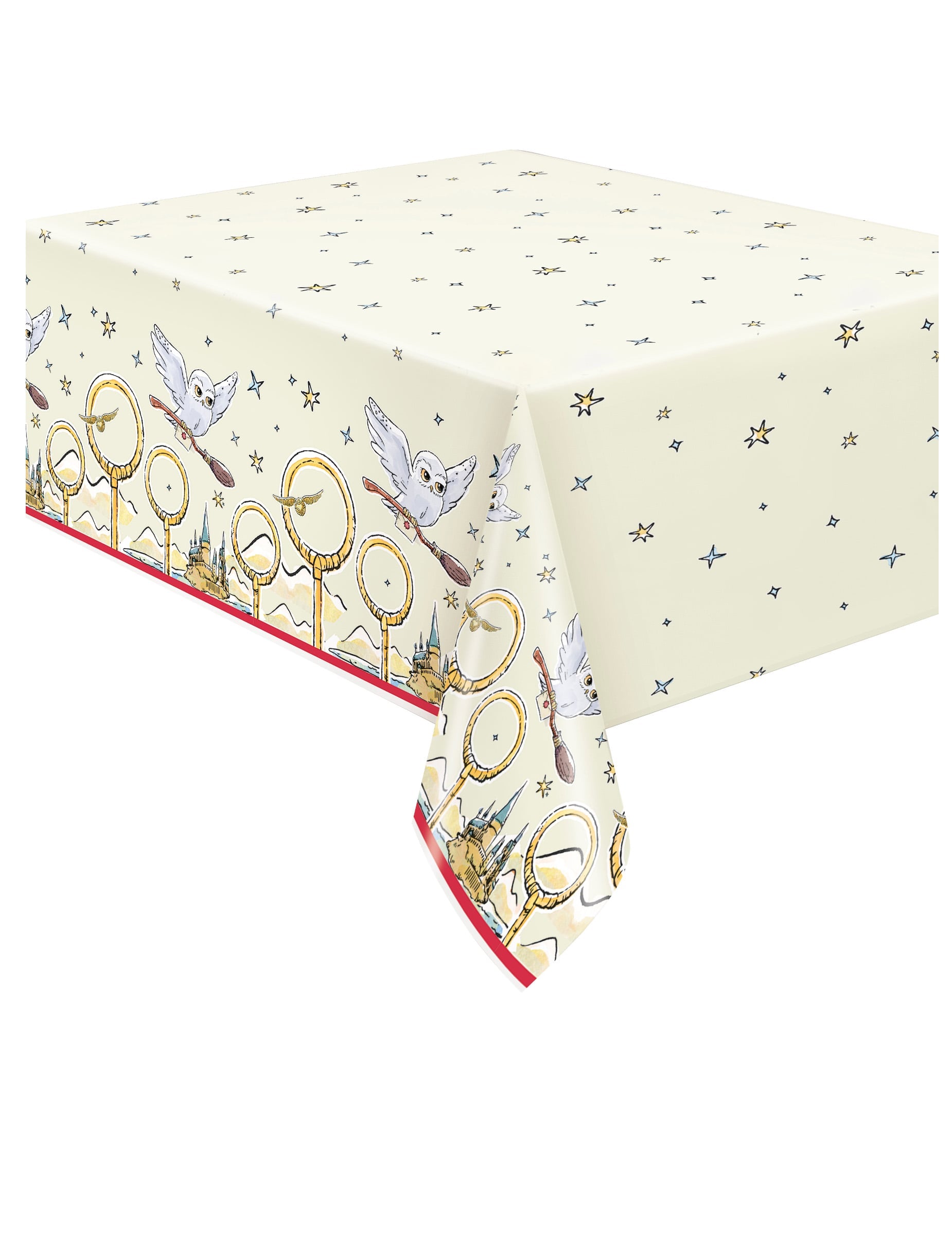 Nappe en papier Harry Potter pour fête crème avec motifs Hedwige et Poudlard