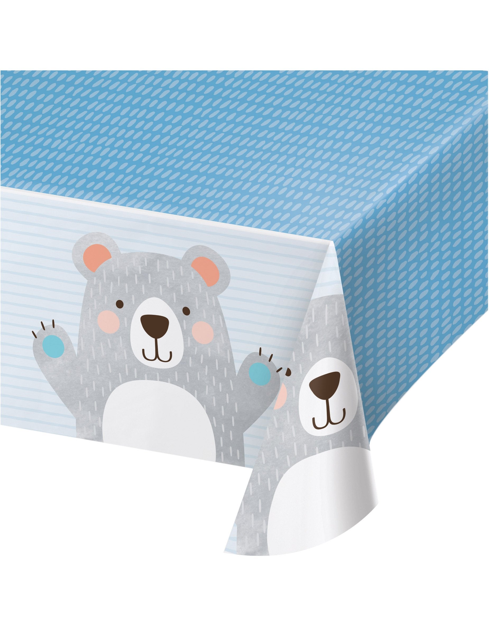 Nappe en plastique petit ours pour anniversaire 1 an gris et bleu