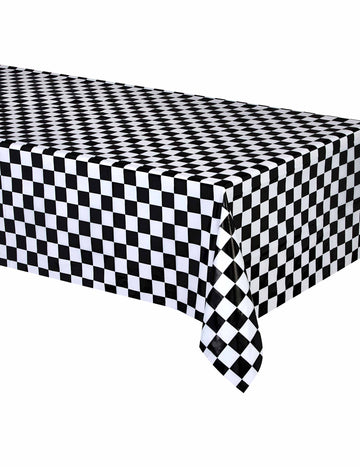 Пластмасова покривка за маса racing 137 x 274 cm с черно-бял кариран десен 