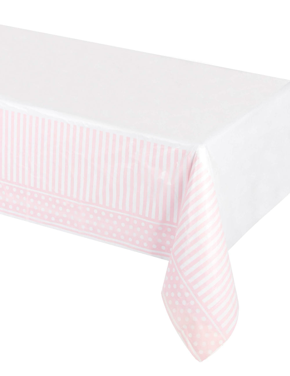Nappe en plastique rayé et à pois pour fête rose et blanc