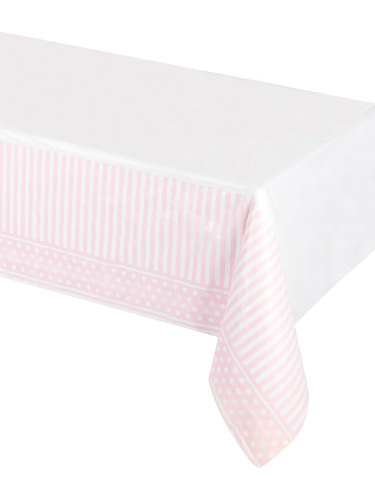 Nappe en plastique rayé et à pois pour fête rose et blanc
