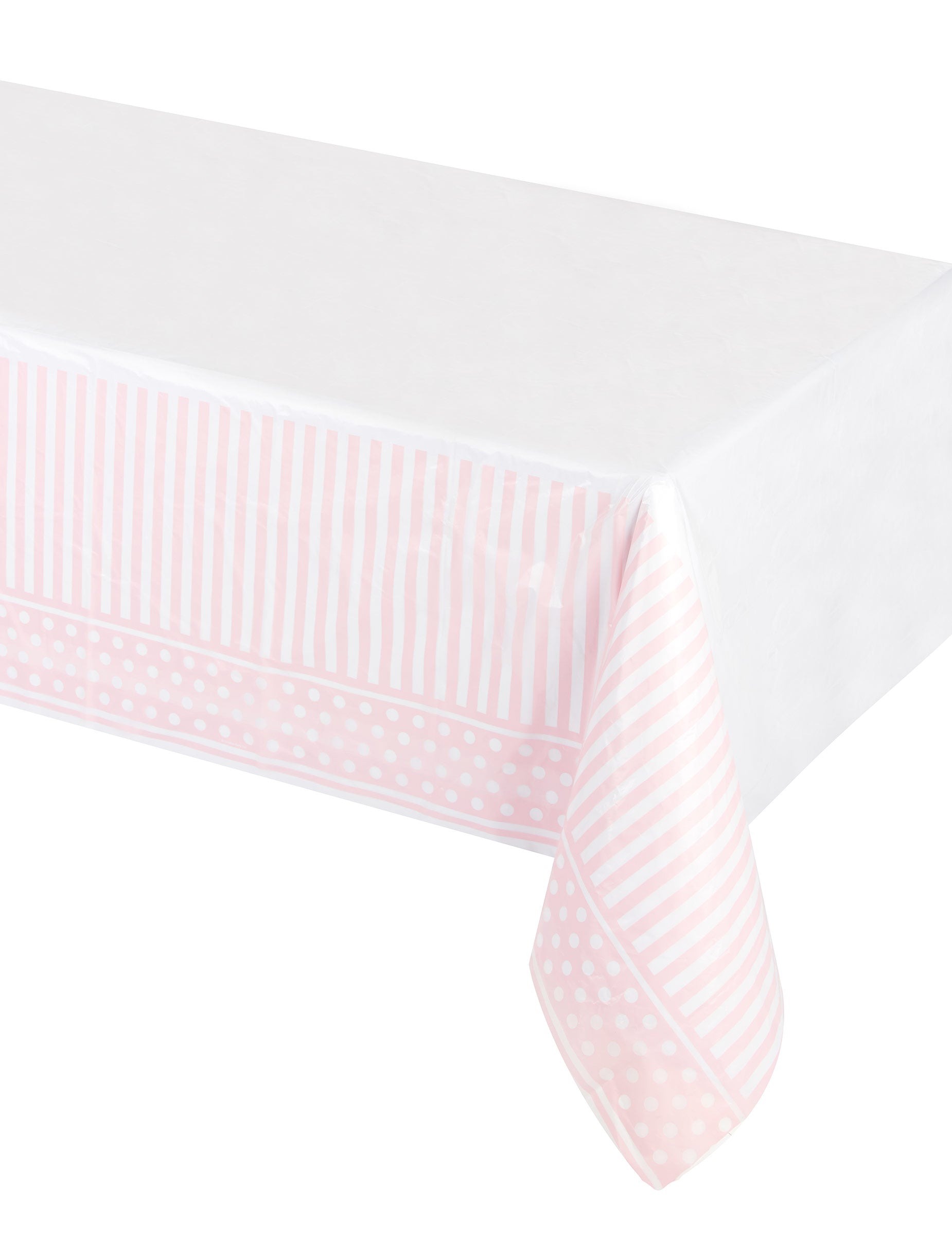 Nappe en plastique rayé et à pois pour fête rose et blanc