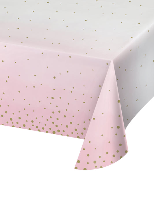 Nappe en papier pois dorés pour baby shower rose et blanche
