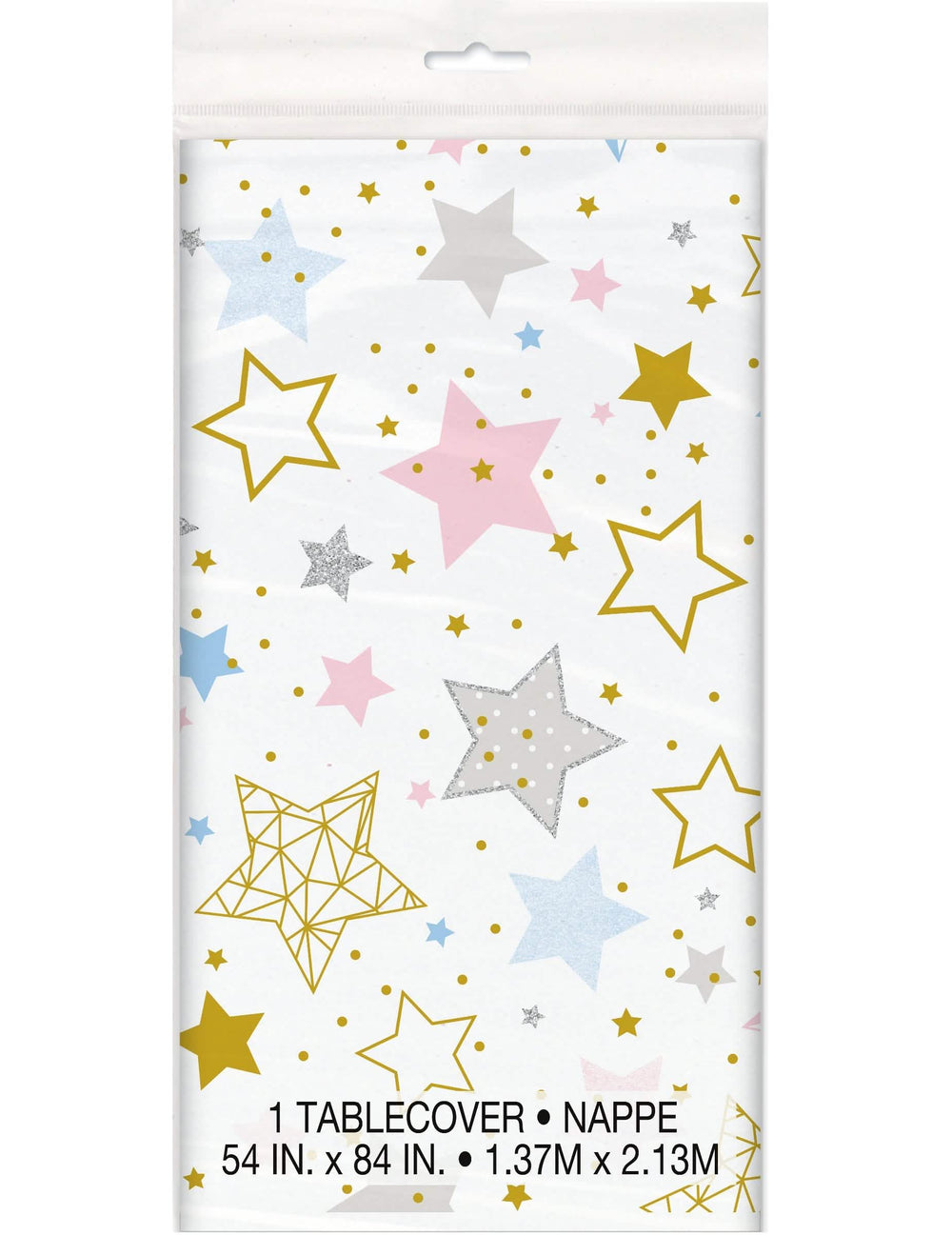 Бяла пластмасова покривка Twinkle Twinkle Little Star с многоцветни звезди