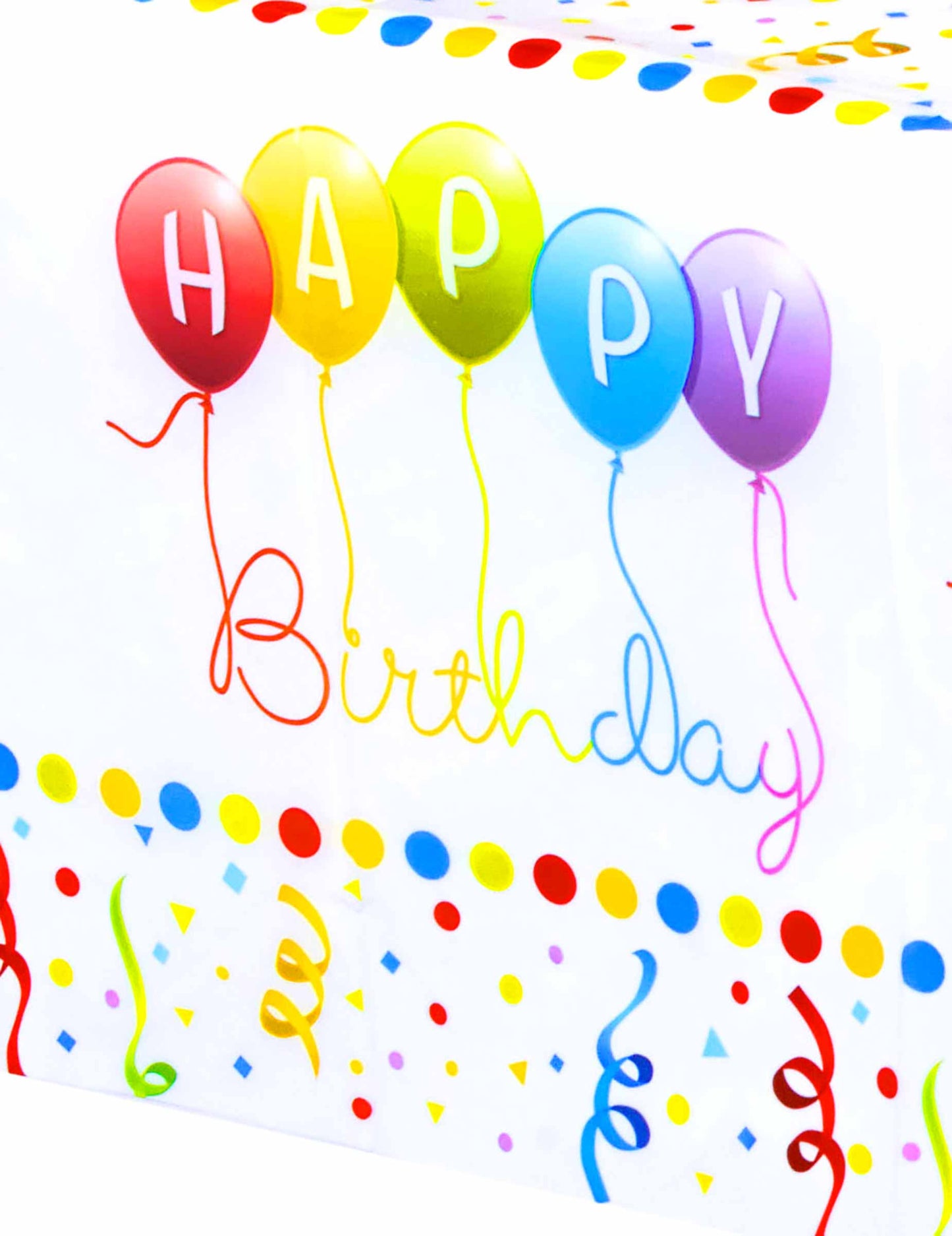 Пластмасова покривка Happy Birthday 120 x 180 cm с конфети и балони 