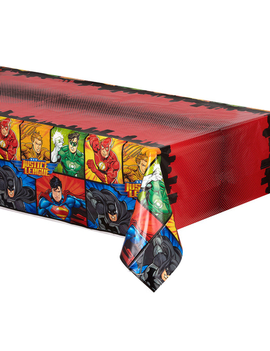 Nappe plastique Justice League pour fête rouge à motifs de super-héros