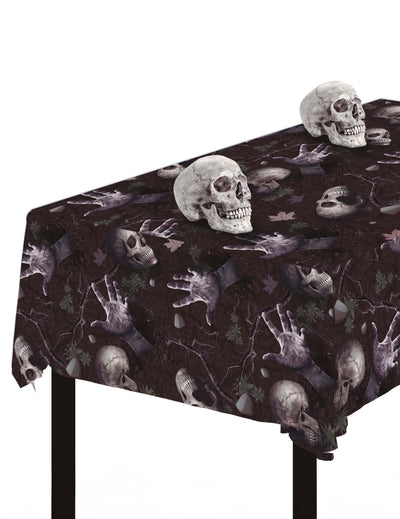 Nappe revenants du cimetière marron avec motifs de mains de zombies et crânes