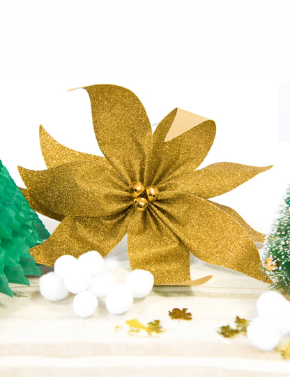 Панделка от коледна звезда със златни брокатени камбанки 20 cm за маса