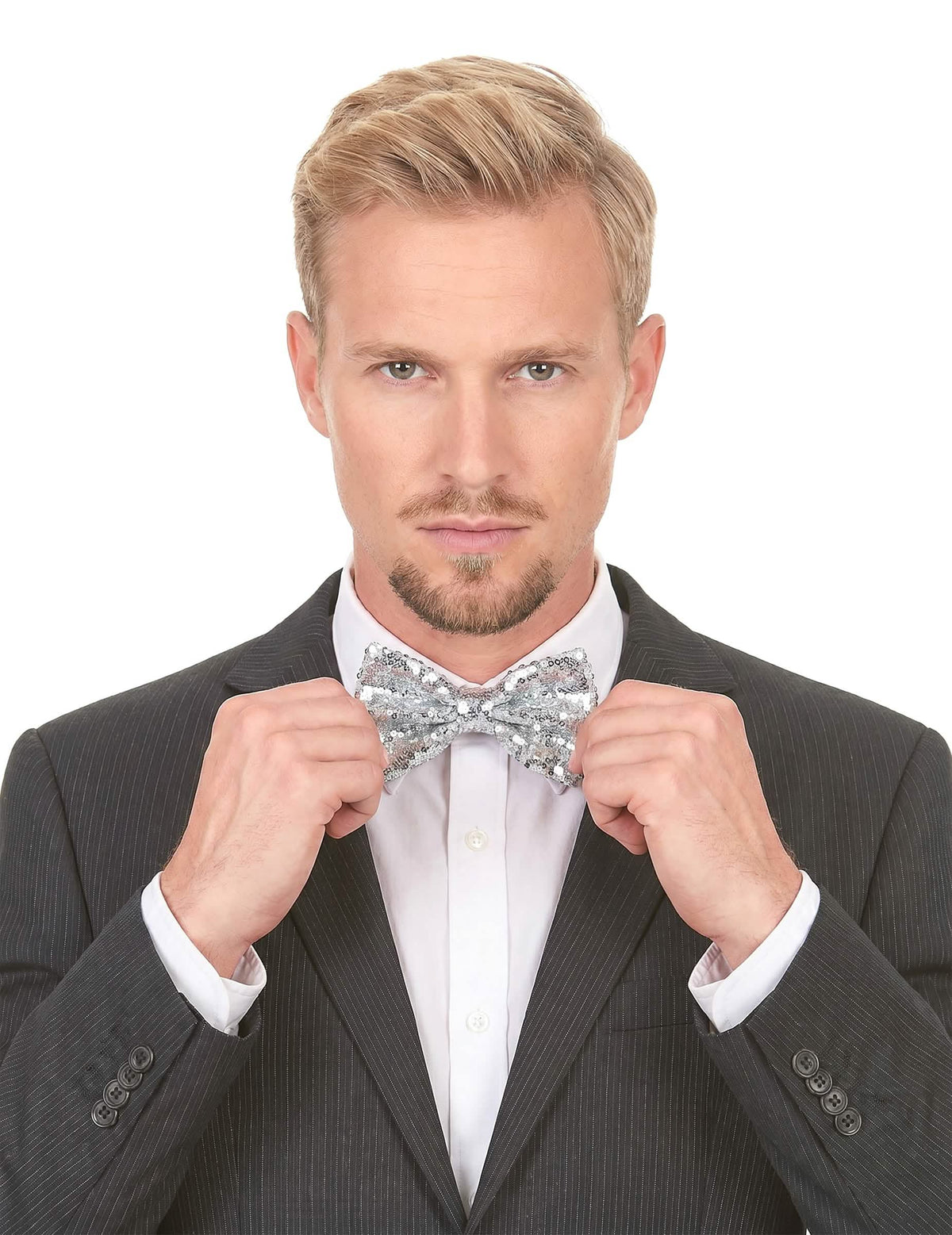 Лъскав възел на пеперуда диско сребро възрастен