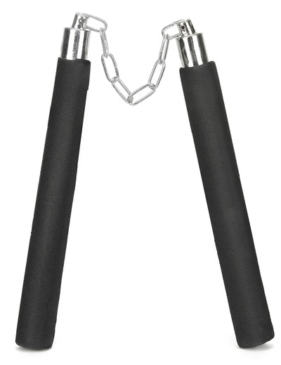 Nunchaku en mousse noir avec chaîne argentée
